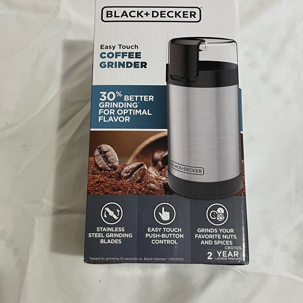 Black & Decker Stainless Steel Coffee Grinder – Silver & Black New in Box